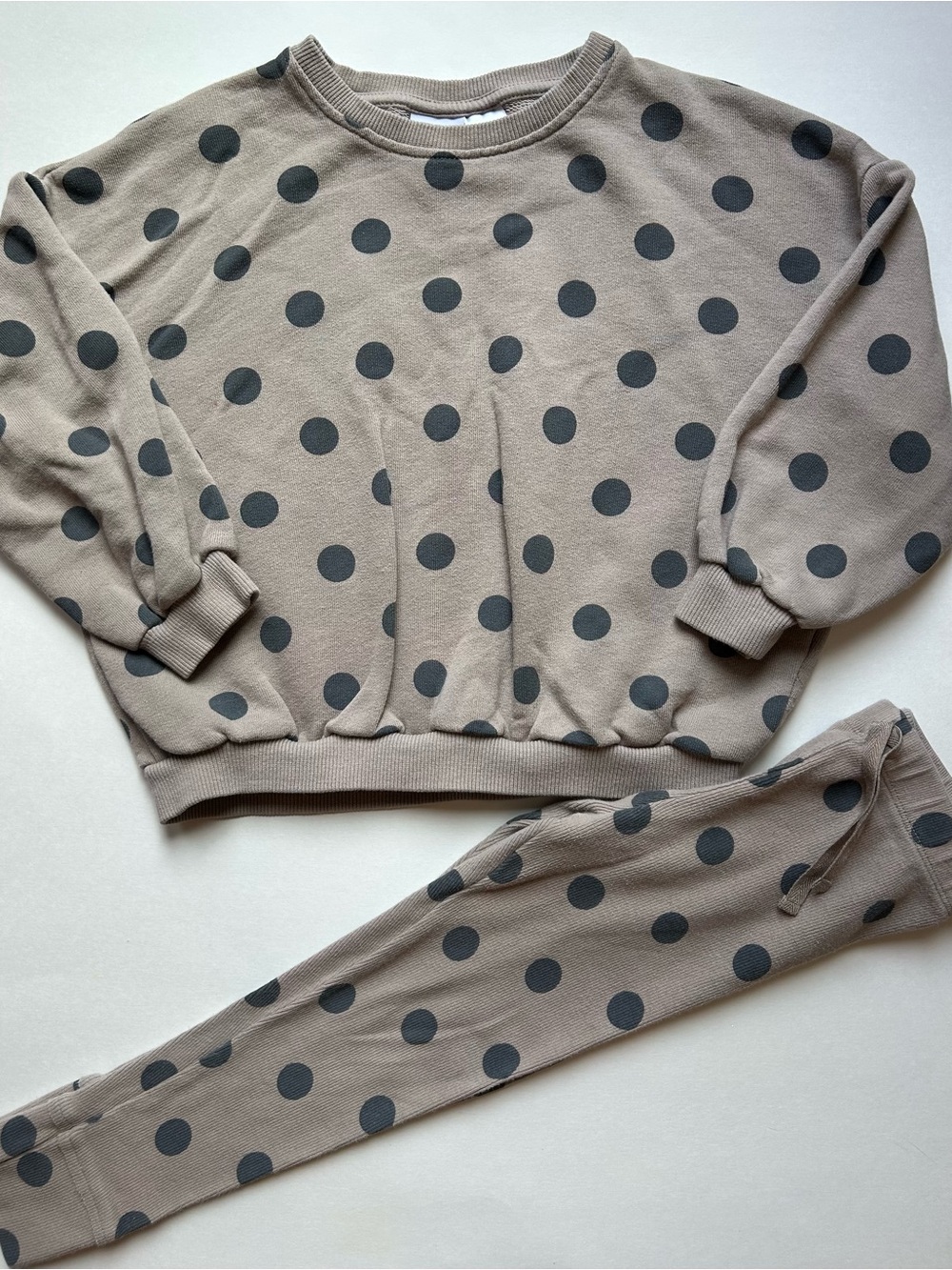 Zara Polka Dot Lounge Set - Taupe with Black Dots